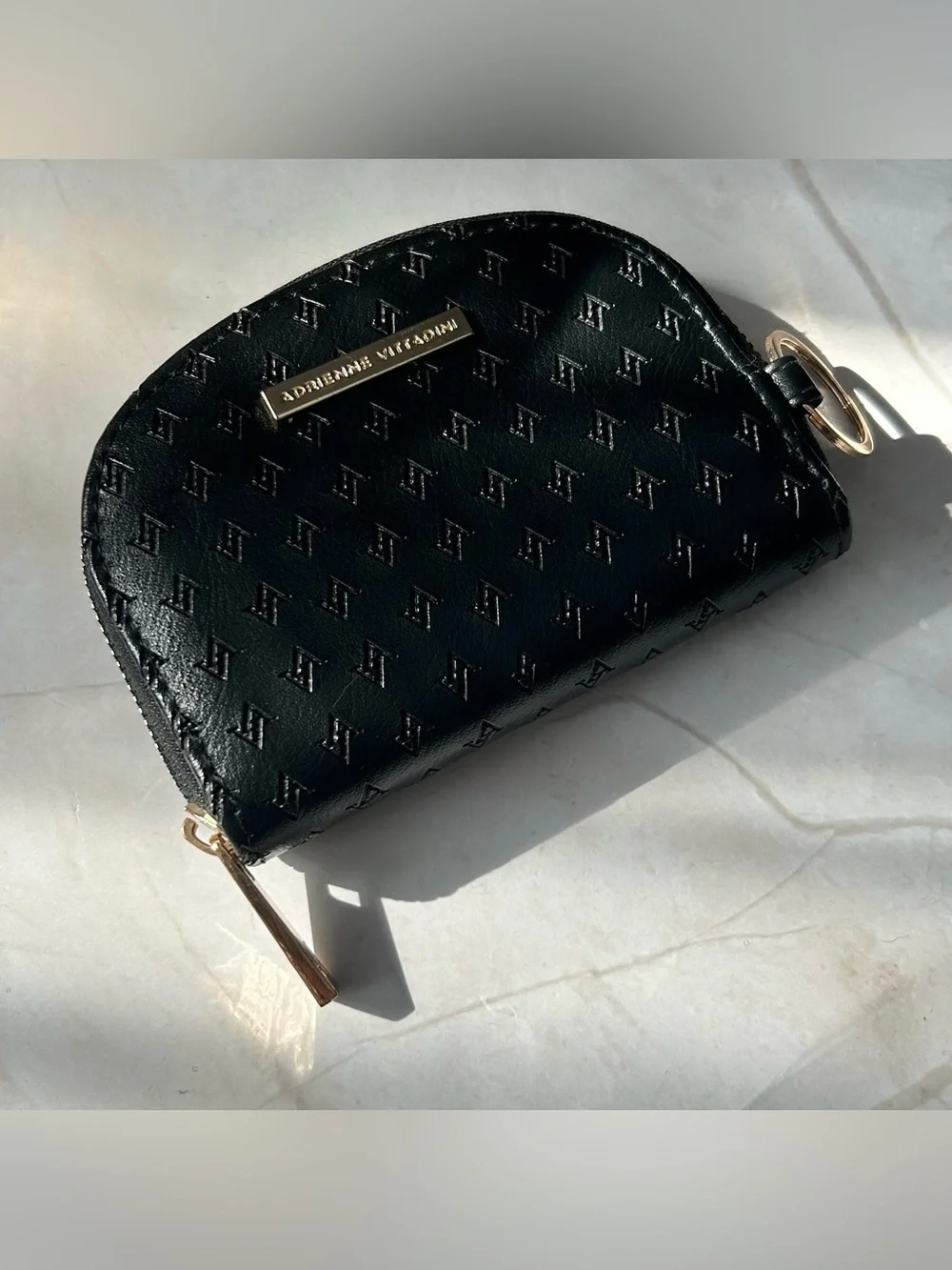 Adrienne Vittadini Black Quilted Coin & Cosmetic Zip Pouch with Gold Hardware